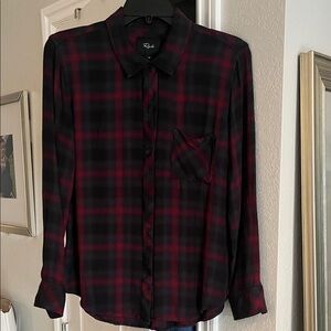 NWOT WOMEN’S RAILS Black and Red Checkered Ultra Soft Flannel Button Down Blouse